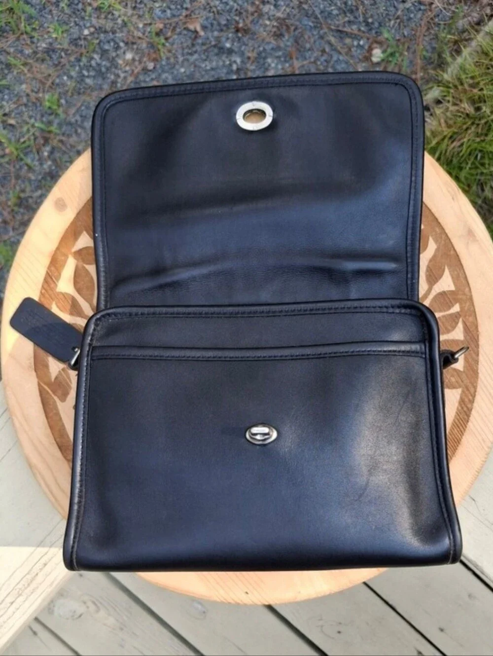 Rare VTG 2000 Coach Black Glove Tanned Leather Court Bag Nickel Hardware #9870